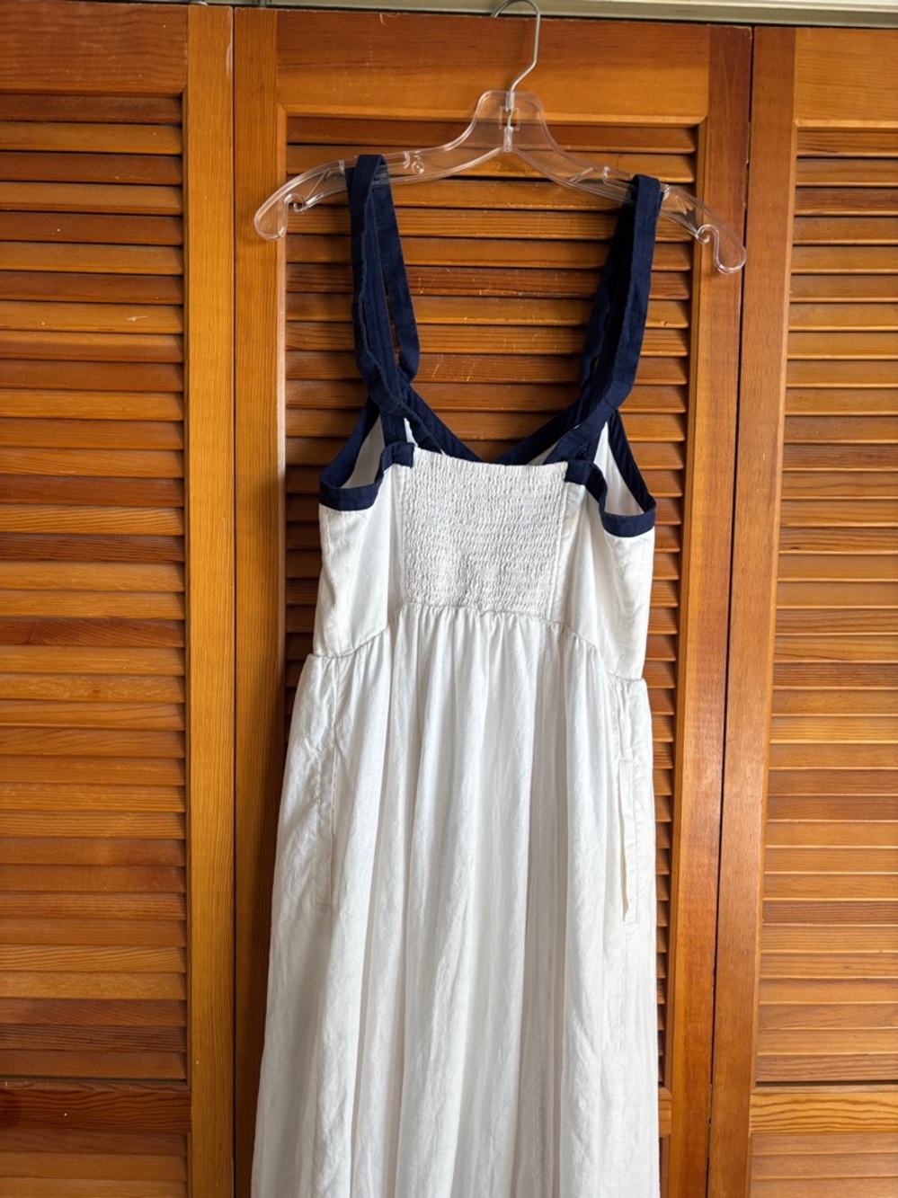 Maeve Strappy Button-Front White Midi Button-Front Dress with Navy Straps Sz 8 - Picture 3 of 16